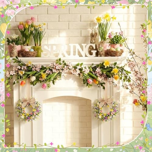 Image of Dingion 6 Pcs 6 inch Mini Spring Cabinet Wreaths Spring and Summer Wildflower Candle Rings Wreaths for Kitchen with Ribbon Small Floral Wreath for Window Door Farmhouse Wedding Decorations