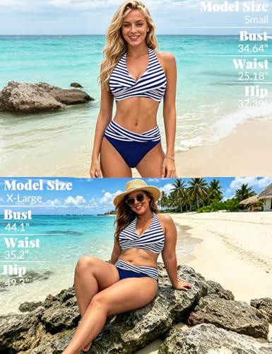 Image of Sopliagon Women's Bikini Sets Twist Front Two Piece Swimsuit Halter Bathing Suit