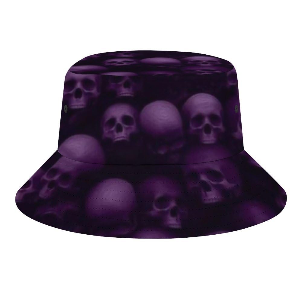Jopajre Unisex Purple Skulls Bucket Hat For Women Men Sun Cap Fisherman Hat Packable Beach Caps Travel Outdoor
