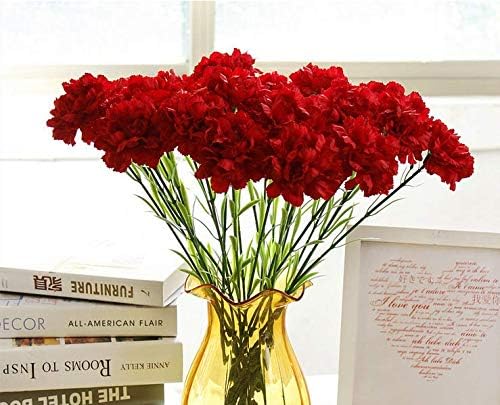 20 inch Bouquets 10 Stem Carnations,Outdoor UV Resistant No Fade Artificial Flower,Carnation Silk Petals Fake Flowers Forever Plants for Photo Props Home Party and Wedding Decor (Red) - Image 6