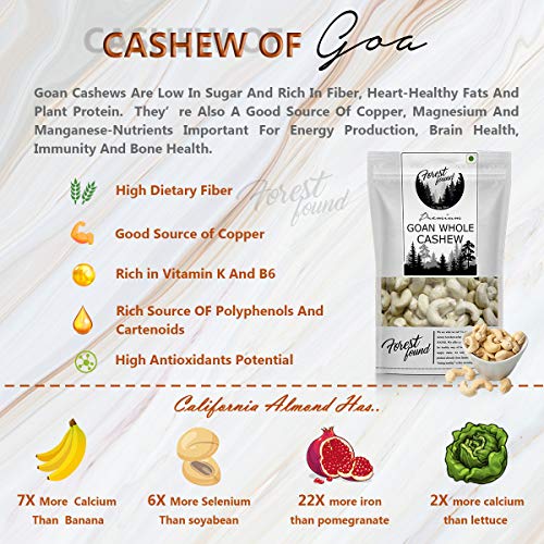 Image of Forest Found Whole Goan Cashew Nuts W320 Grade | Premium Natural & Crunchy Kaju, Sourced from Goa Farms, No Broken Pieces, Zip Lock Reusable Pouch | 400g