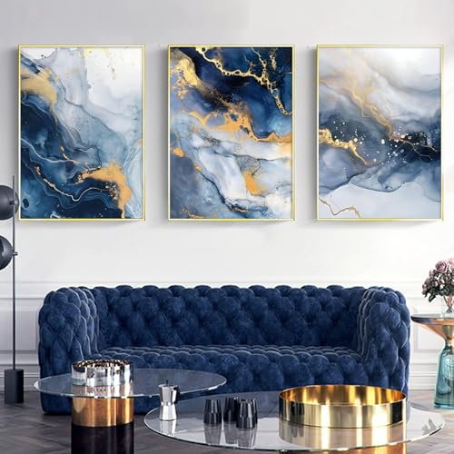Taedfalesy Blue Marble Picture Blue and Gold Painting Abstract Marble Canvas Wall Art Modern Blue Artwork Abstract Blue White Gold Canvas Picture for Wall 16x24inx3 No Frame by Taedfalesy - Used condition - US$26.02