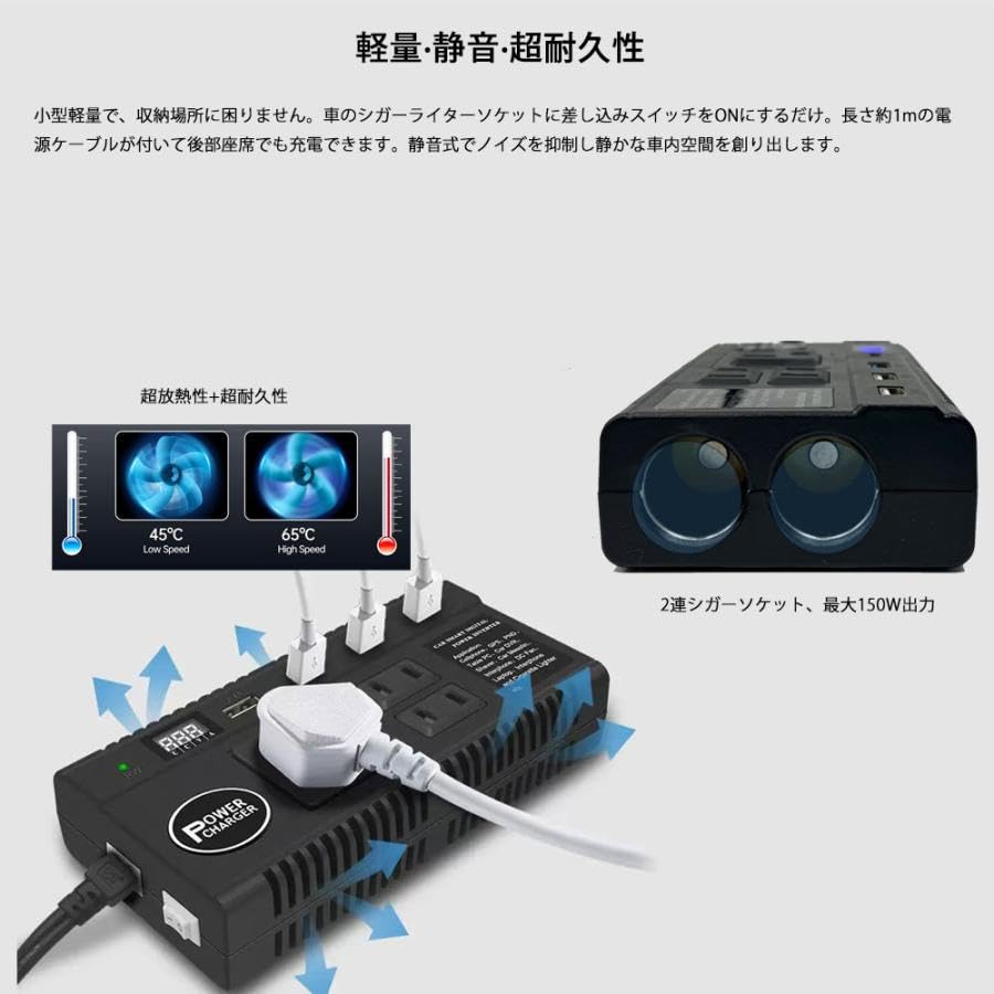 Amazon.co.jp: カーインバーター 車載充電器 120W DC12V 24V をAC100V