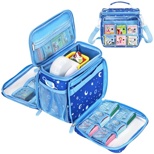 Jaffzora Carrying Case Compatible with Little Tikes Story Dream Machine Books Starter Set, Portable Cute Storage Bag for Storytime,Little Golden Book & Characters,Blue