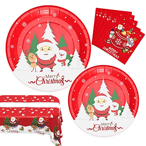 Btmooz Christmas Decorations, Christmas Party Supplies, Christmas Plates, Christmas Party Plates Dinnerware Disposable Set Includes Christmas Paper Plates And Napkins, Christmas Tablecloth, Serves 24 #TOP1