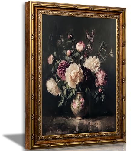 Vintage Gold Framed Flowers Wall Art Vintage Dark Moody Floral
