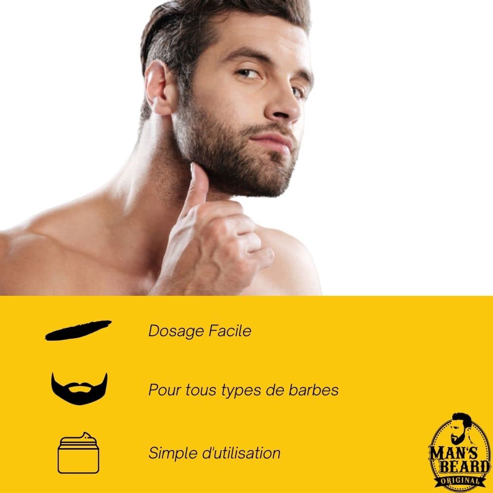 Man's Beard | Baume à barbe homme | Vanille Mangue | Ingrédients d'origine naturelle | Soin de barbe adoucissant et aide à la pousse de la barbe | 100% Fabrication Française
