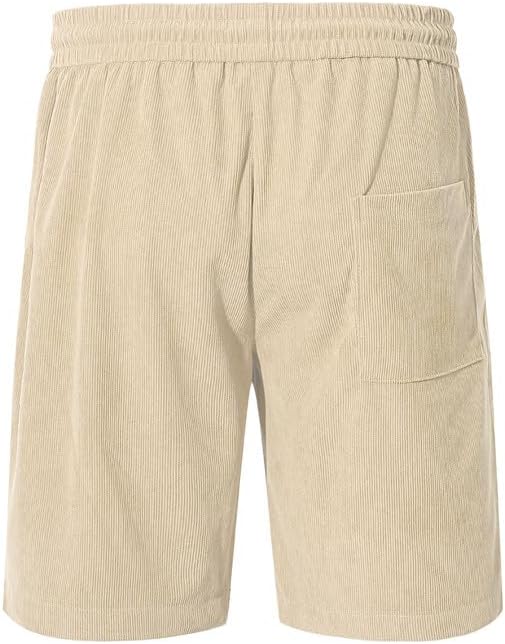 Men's Corduroy Shorts 9 inch Cotton Drawstring Casual Elastic Waist Summer Beach Shorts with Pockets - Image 4