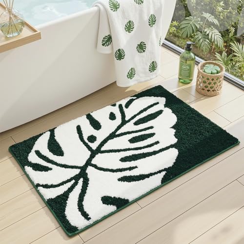 Leaf Bath Mat 31' x 19' Non-Slip Absorbent Green Leaves...