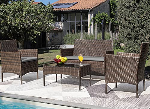Image of Greesum Patio Furniture 4 Pieces Conversation Sets,Brown and Gray