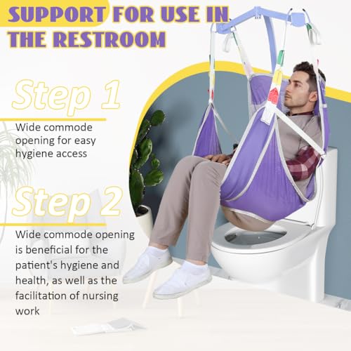 Image of EZ Assistive Universal Full Body Patient Lift Sling with Commode Opening for Elderly & Disabled, Safe Working Load 500 lbs, Large Purple