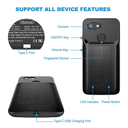 Newdery Google Pixel 3 Xl Battery Case, 4700Mah Slim Extended Charging Case With Tpu Raised Bezels, Rechargeable Charger Case Cover Compatible Google Pixel 3 Xl #TOP3