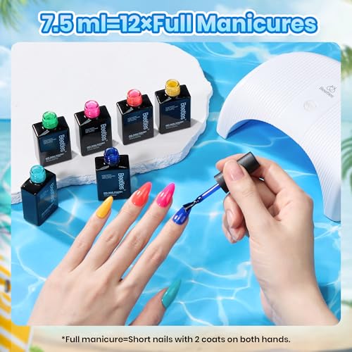 Image of Beetles Neon Gel Nail Polish - Dreamy Summer Nails Art, 6 Colors Hot Pink Blue Yellow Green Summer Gel Nail Polish Set, Soak Off UV LED Bright Rainbow Neon Nails Art, Long-Lasting Manicure Salon