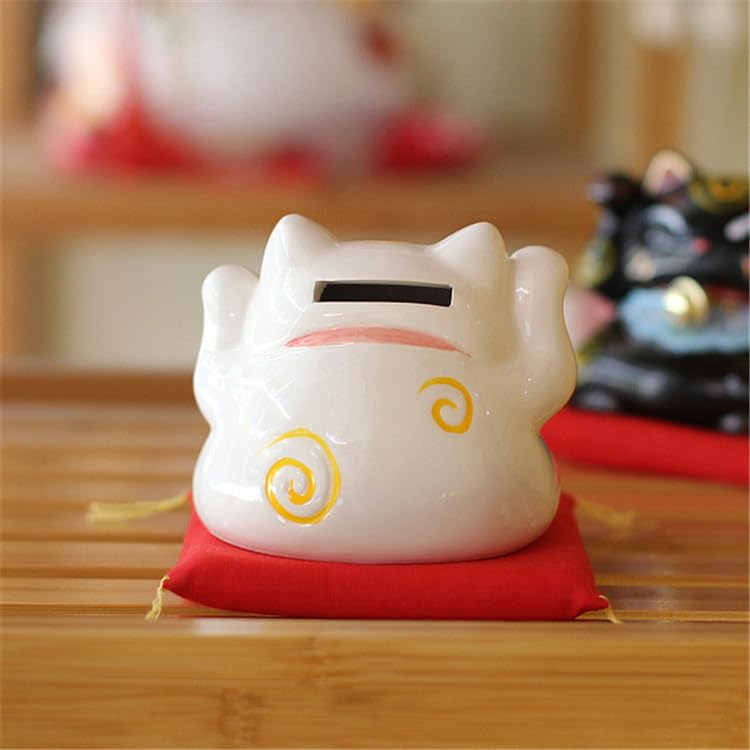 Amazon.co.jp: 小サイズ3寸黒白招き猫貯金箱陶磁儲猫工芸品装飾