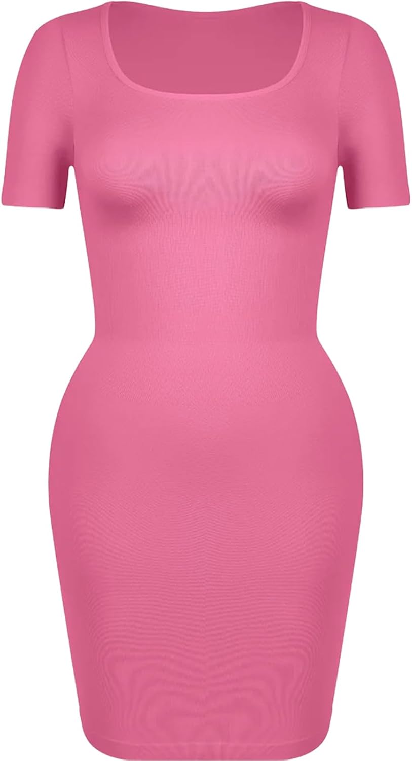 Ladies Short Sleeve Shapewear Slip Under Dress Full Slips Tummy Control Camisole Body Shaper Seamless Corset