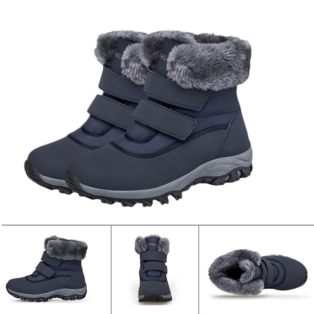 Stivaletti Donna Invernali Scarpe Stivali Neve Pelose Calda Stivali alla Caviglia Boots con Imbottitura Calda Blu 40