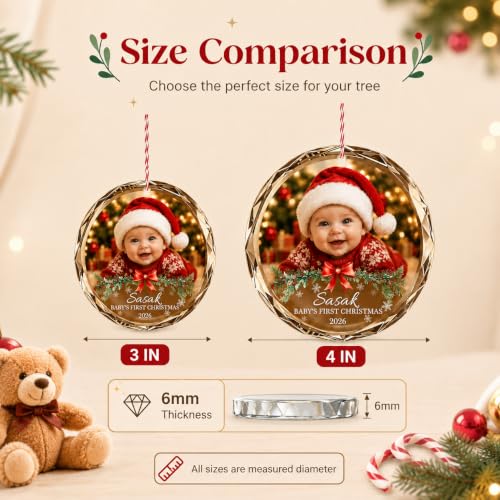 Image of Bemaystar Personalized Baby's First Christmas Photo Crystal Ornament 2026