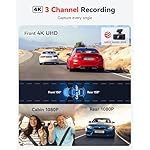 REDTIGER 4K 3 Channel Dash Cam, 5GHz WiFi Built-in GPS with 64GB Card, 2160P+1080P+1080P Front and Rear Inside, Triple Car Camera with 3 Inch Screen, IR Night Vision, G Sensor, WDR, Parking Mode(F17) - Image 2