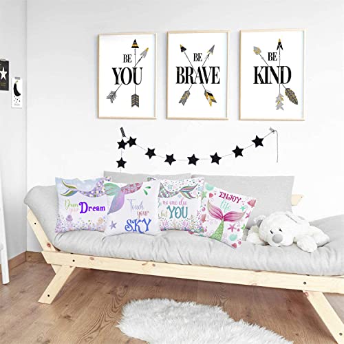 Asamour Colorful Mermaid Pillow Covers 18X18 Inch Set Of 4 Fancy Sequin Mermaid Saying Nursery Home Decor Throw Pillows Enjoy Life Dream Inspirational Sign Cushion Case For Kids Reading Room #TOP2