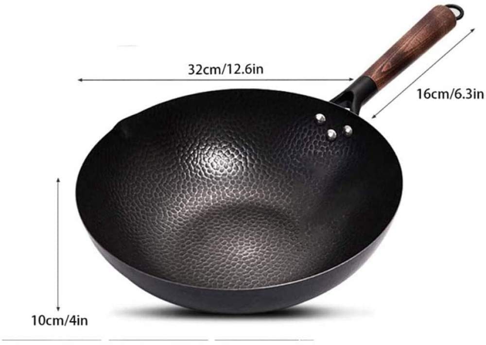 wok, Wok de acero al carbono con tapa, hecho a mano, sin revestimiento, antiadherente, for cocinas eléctricas, inducción y gas