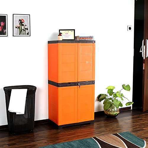 Image of Cello Novelty Big Bookshelf, Orange & Brown | 2 Dustproof Doors | Space Saving Cupboard | Plastic Book Shelf | Multipurpose Book Shelf for Home, Office | Book Organizer for Library