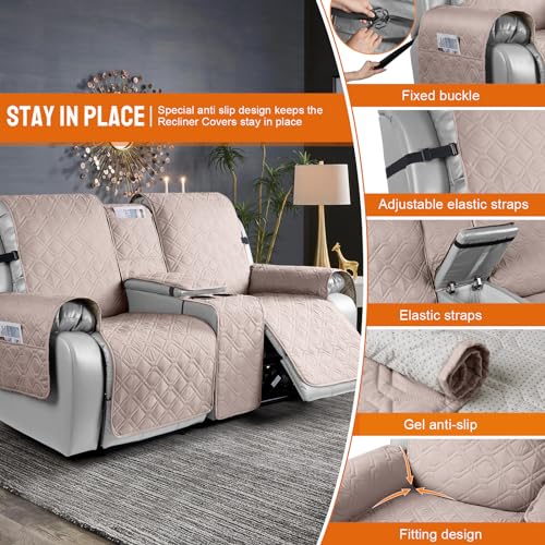 Image of VANSOFY Loveseat Recliner Cover with Console 100% Waterproof Sofa Slipcovers Non-Slip Reclining Couch Cover Split Sofa Covers Furniture Protector for Pets, Dogs(Light Apricot)