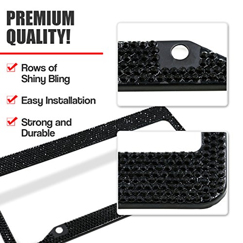 Zone Tech Shiny Bling License Plate Frame - 2-Pack Premium Quality Classic Black Sparkly Crystal Bling Novelty/License Plate Frame with Mounting Screws - Thumbnail 2
