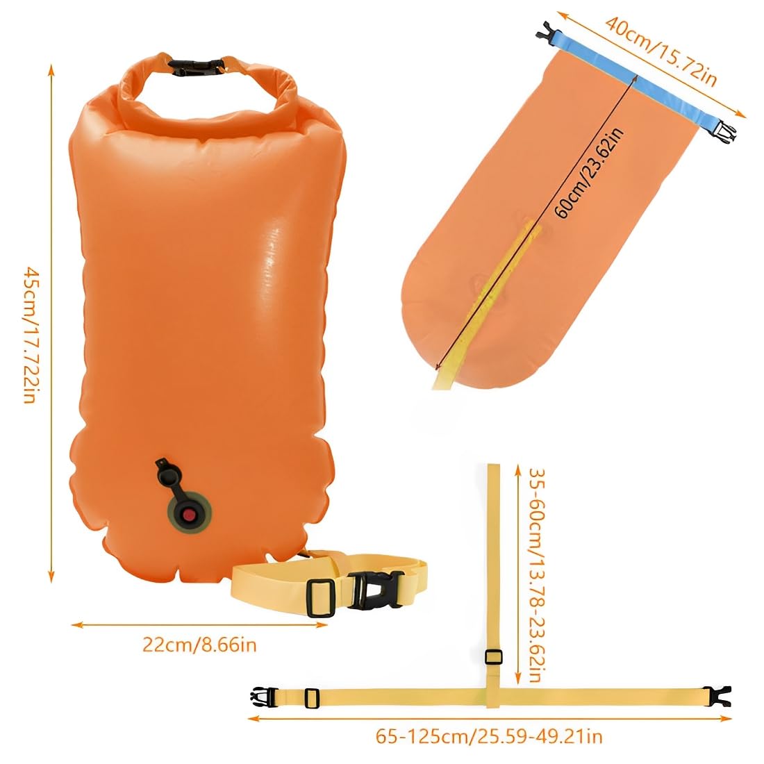 IKOPFLN Boa da Nuoto 15L con Sacca Impermeabile – 2 in 1 Galleggiante con Cintura Regolabile – Ideale per Nuoto in Acque Libere, Triathlon, Kayak, Surf e Snorkeling