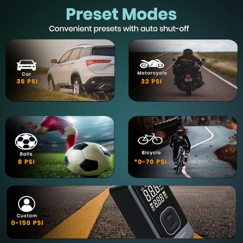 Image of Portronics Vayu 8.0, Digital Rechargeable Tyre Inflator with In-Built Hanging Support, 2x2000mAh Batteries, Auto Shut Off, LED Light, SOS, Pressure Detection, Type-C Charging, for Car /Bike /Ball(Black)