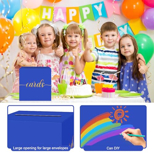 Image of 1 Pack Blue and Gold Foil Card Box for Party, 8.7 inch Blue Gift Card Box Money Box for Birthday, Wedding, Baby Shower, Retirement, Anniversary, Bridal Shower, Raffle Ticket