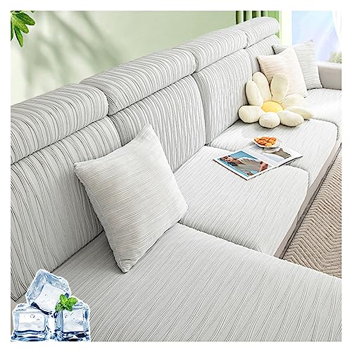 ソファーカバー 座面カバー 冷感 Q-max0.28 ひんやり 伸縮性 ぴったりフィット 1人掛け 2人掛け 3人掛け 4人掛け ストレッチ 分割タイプ ソファー保護カバー 夏用 洗える(ライトグレー,2人掛け)