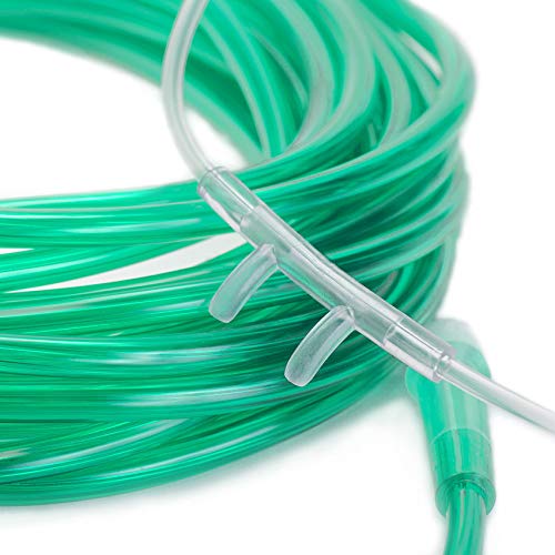 Healva 10 Pack High-Flow Soft Nasal Oxygen Cannula, Standard Connector 6.6 Feet, Green Tubing #TOP4
