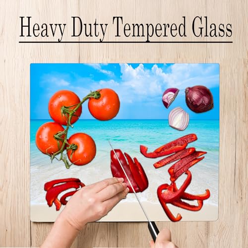 Coastal Shoreline Waves Sandy Beach Kitchen Glass Cutting Board Ocean Decorative Gift (Ocean) by DAJDC - Used condition - Image 4