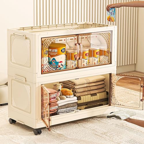 Image of House of Quirk Plastic 4-Layer Storage Cabinet with Wheels, Rolling Organizer for Home, Living Room, and Office - Durable, Space-Saving Solution for Sundries, Toys, and Essentials (55cm, Cream)