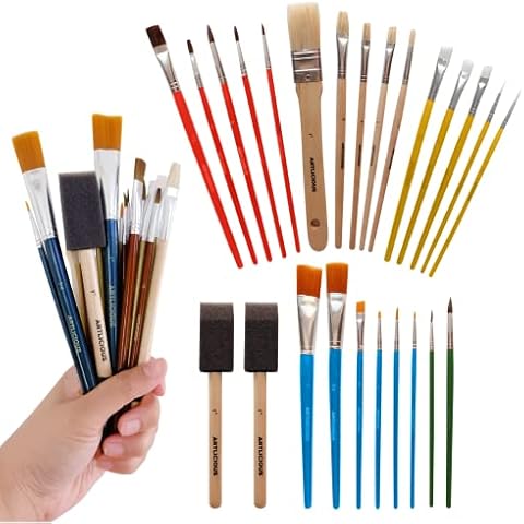 Artlicious Paint Brushes - Acrylic Paint Set and Detail Paint Brushes for Kids - Use with Craft, Watercolor, Oil, Gouache Paints, Face Art, Washable Paints, Miniature Detailing and Rock Painting Cover