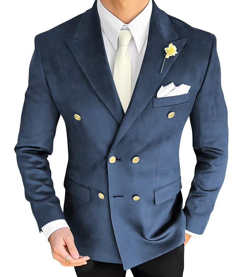 Men's Double Breasted Velvet Blazer Jacket Sport Coats Formal Classic Fit Business Dinner Party Wedding Suit2