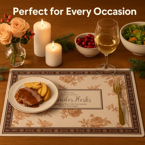 Image of YELONA Leather Dining Table Placemats Set of 6 - Waterproof, Heat Resistant, Anti-Slip, Easy to Clean Table Mats for Dining Table, Kitchen & Home Decor (Taupe Beige, 40 x 30 cm)