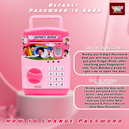 Image of Wonder Money Bank ATM for Kids & Adults | Fingerprint Sensor Electronic Lock & Unlock | Piggy Bank with Sound & Music | Great Gift for Kids (Pink)