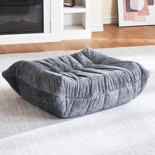 Image of HABUTWAY Bean Bag Ottoman,Memory Foam Foot Rest,Ottoman,Grey | Fireside Chair Ottoman,Memory Foam Lazy Bean Bag Sofa for Living Room,Bedroom,Dorm,Office