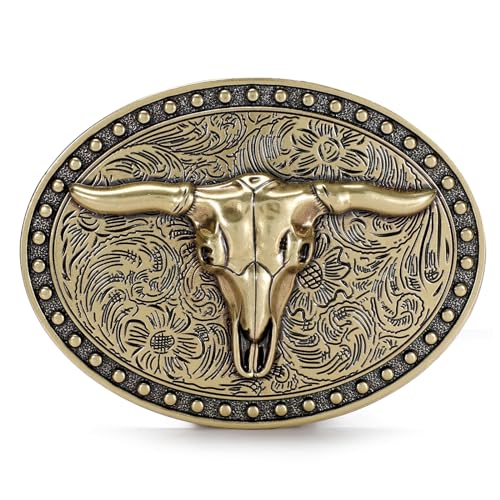 Image of SANSTHS Cowboy Belt Buckle, Western Belt Buckles for Men Women Texas Bull Rodeo Cowgirl Belt Buckle