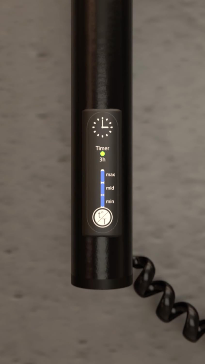 Czarny grzejnik do ręczników 79x40 cm – Elektryczny 78W – 6 obrotowych ramion – Termostat + Timer – IP44 – Stylowy i oszczędny
