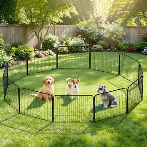 Image of BestPet Dog Playpen 24 Inch 12 Panels Heavy Duty Metal Pet Exercise Pen Without Door Indoor Outdoor Fence Panels Anti-Skid Expandable Design