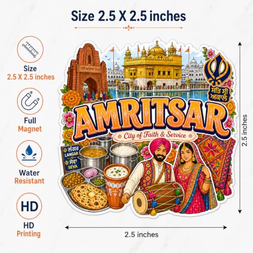 Image of Zesta Wooden Fridge Magnets Set | Refrigerator Decor Magnets for Kitchen | India Souvenir Fridge Magnet Collection | Wooden Magnet for Fridge Door Decoration (Amritsar)