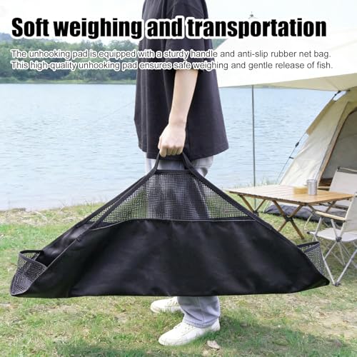 PORFOYO Abhakmatte Mit Maßband, 125x50cm Abhakmatte Angeln, Premium Abhakmatte, Measure Mat Mit Griffen, Karpfen Matte Für Raubfisch, Fischbeutel-Messlineal