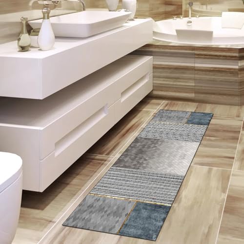 Pasillo de cocina limpio con esta alfombra gris antimanchas lavable de 3 metros 4