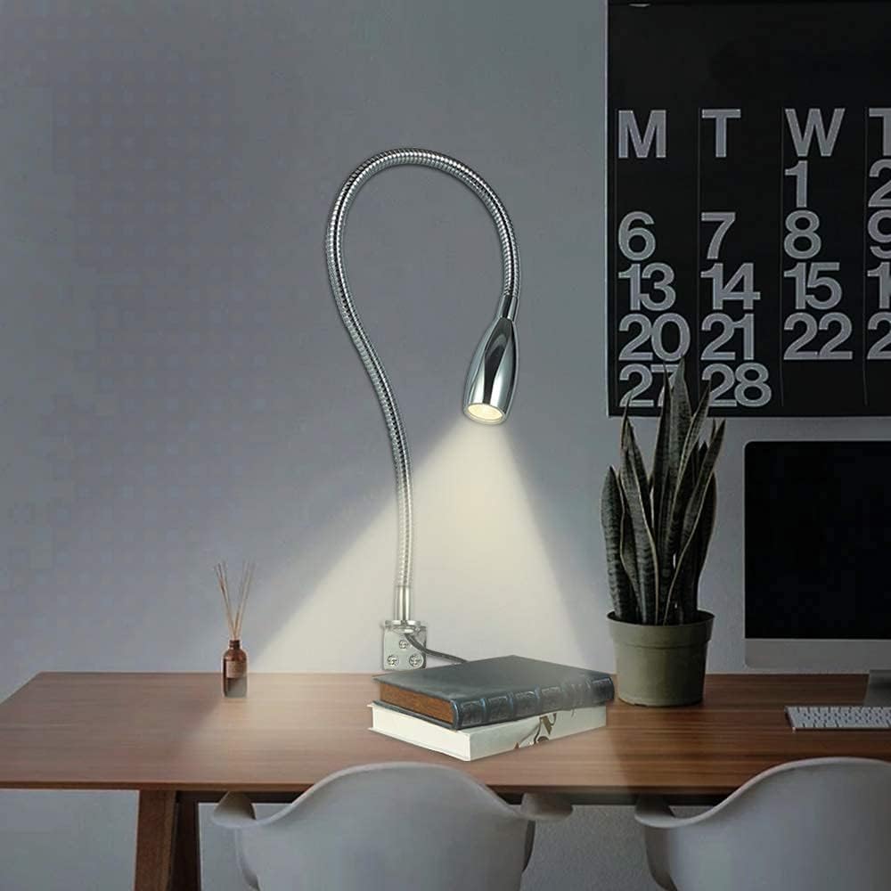 LED-Leselampe, Nachttischlampen, 200Lm / 3000K / 3W / 110-240V AC, Abstrahlwinkel: 30°, Schwanenhalslänge: 48cm, Netzkabellänge: 2m, Warmweiß, 2 Stück (Ein- / Aus-Schalter)