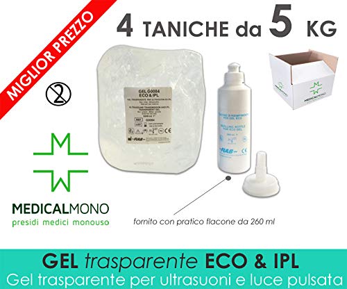 4 sacche di Gel liquido trasparente per ultrasuoni e luce pulsata da 5000 ml