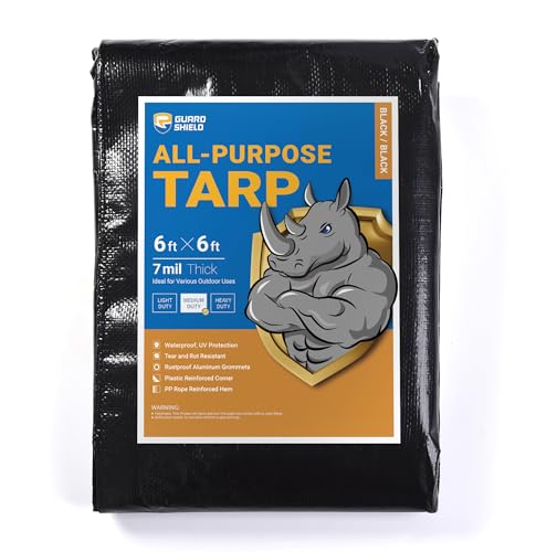 GUARD SHIELD Black Tarp Waterproof 6x6 Feet All Purpose 7mil Tarps