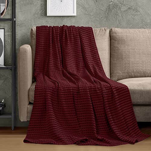 Image of Utopia Bedding 100% Cotton Waffle Weave Blanket Twin Size for Couch Sofa Bed - Lightweight, Breathable Summer Blankets Soft and Cozy, Gifts for Women Home Room Decor (Burgundy, 90x72 Inch)