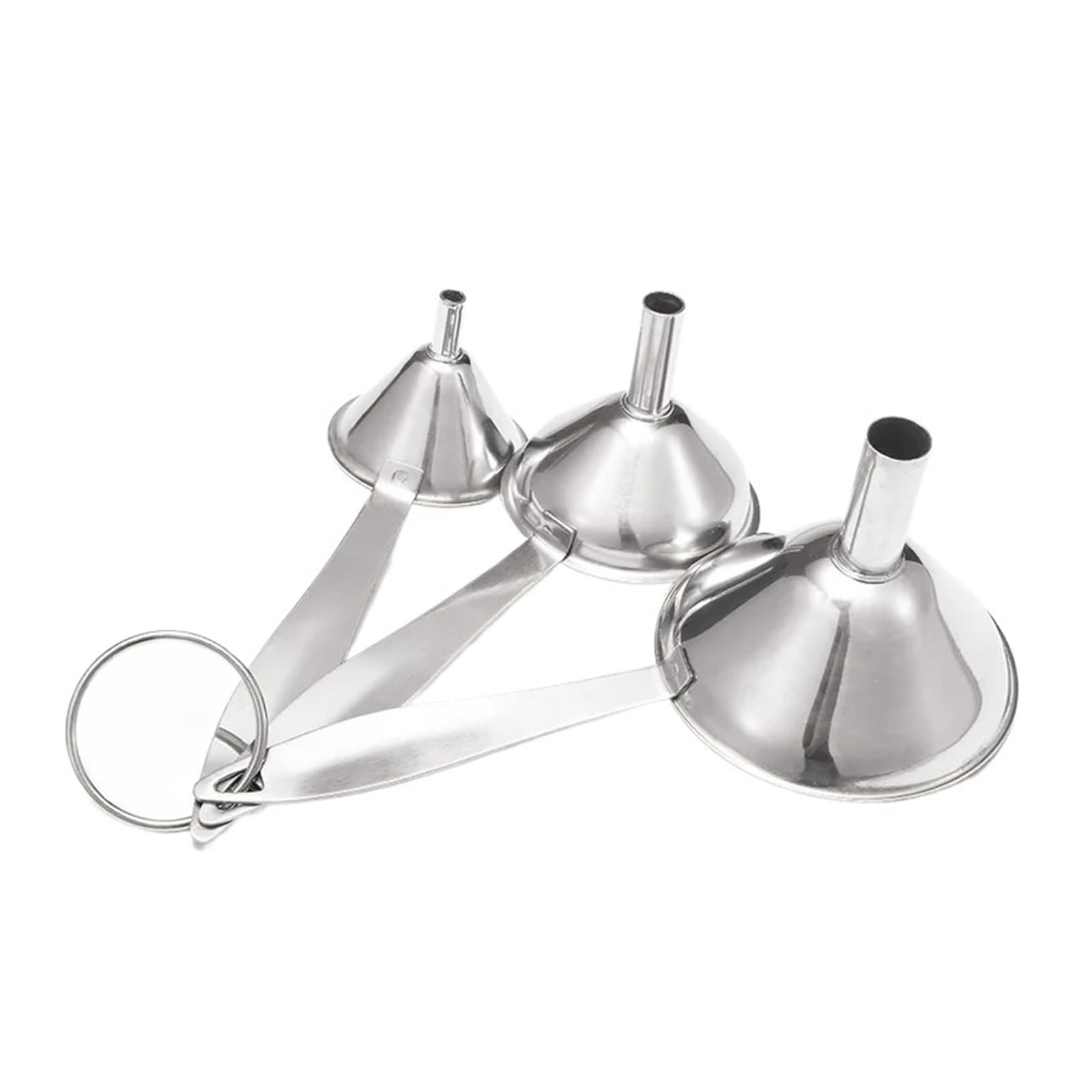 3 unids/Set de embudos de Acero Inoxidable con Mango Largo, colador de embudos pequeños for Cocina, Transferencia de Fluido, Filtro de Aceite líquido en Polvo